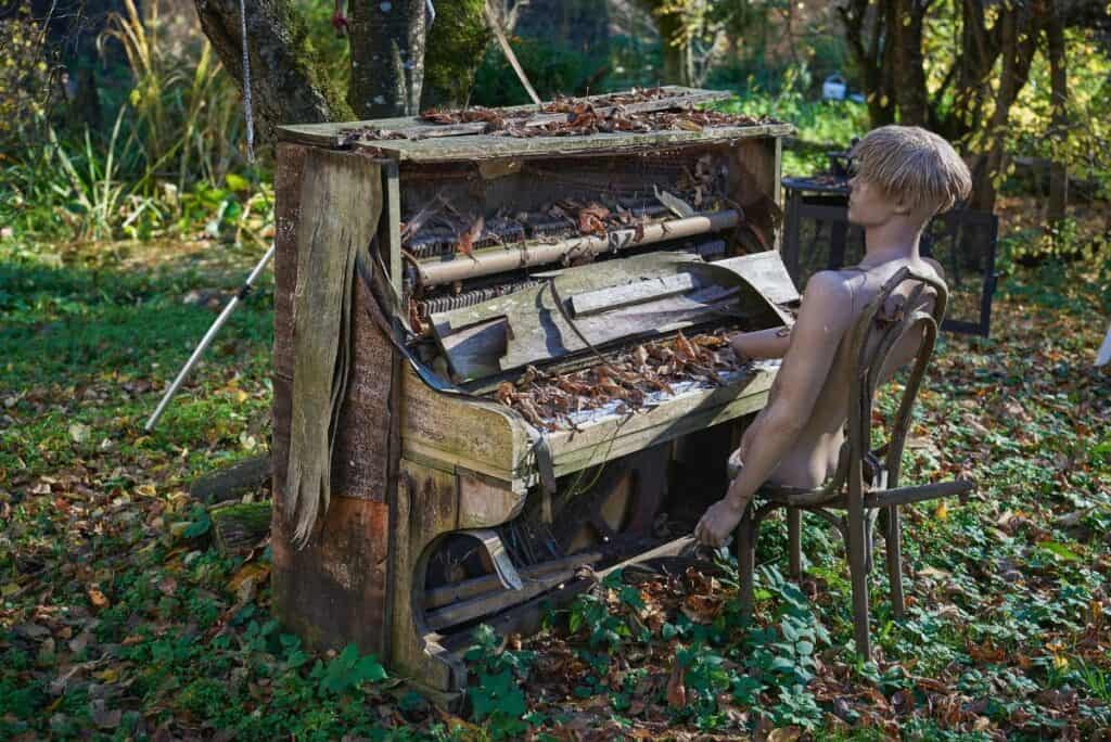 surreal piano player image