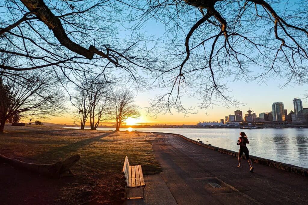 sunset at stanley park in vancouver